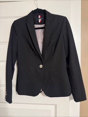 Women’s Tommy Hilfiger Black Single-Button Tailored Blazer with Striped Lining